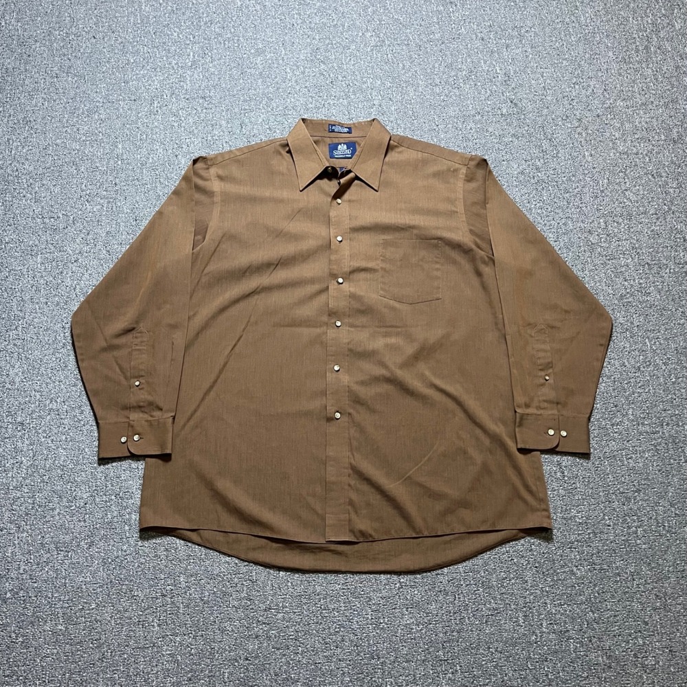 Vintage Stafford Button Down Shirt 17.5 34/35 Brown Long Sleeve Wrinkle Free